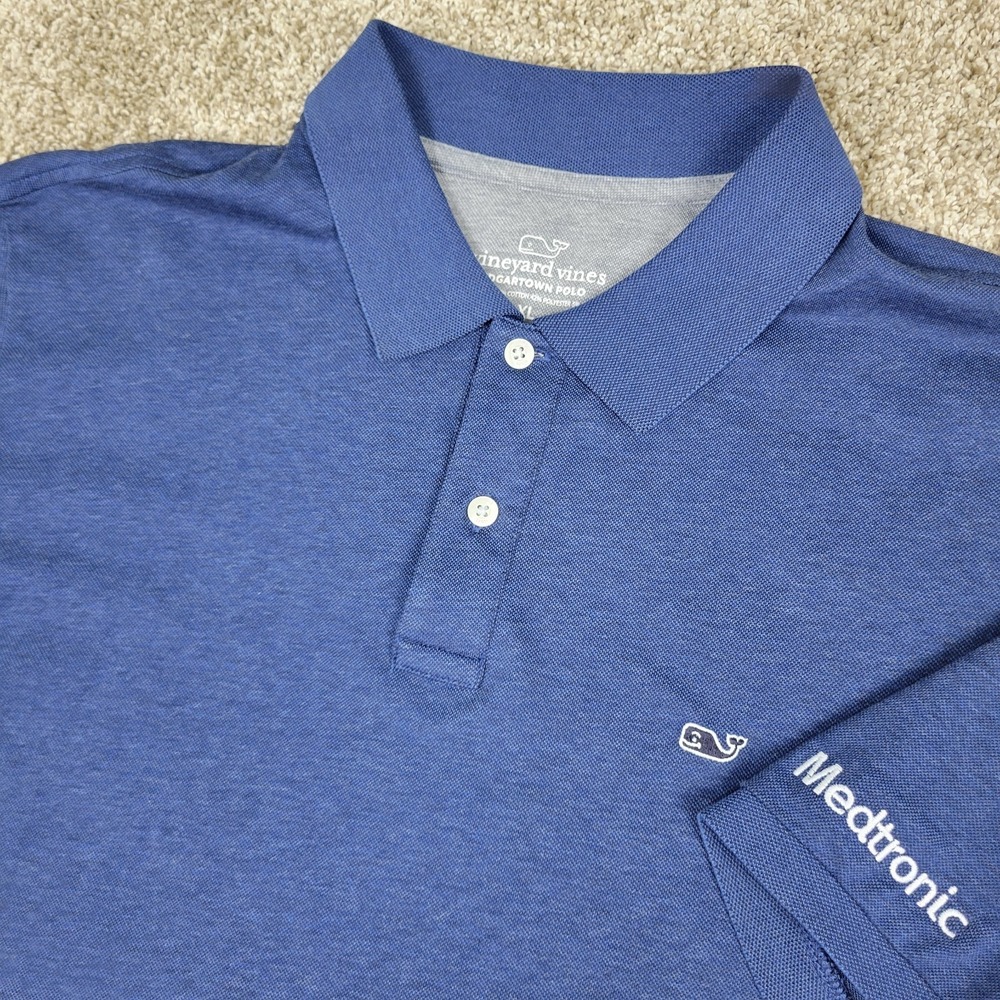 Vineyard Vines Edgartown Mens XL Solid Blue Performance Stretch Polo SS